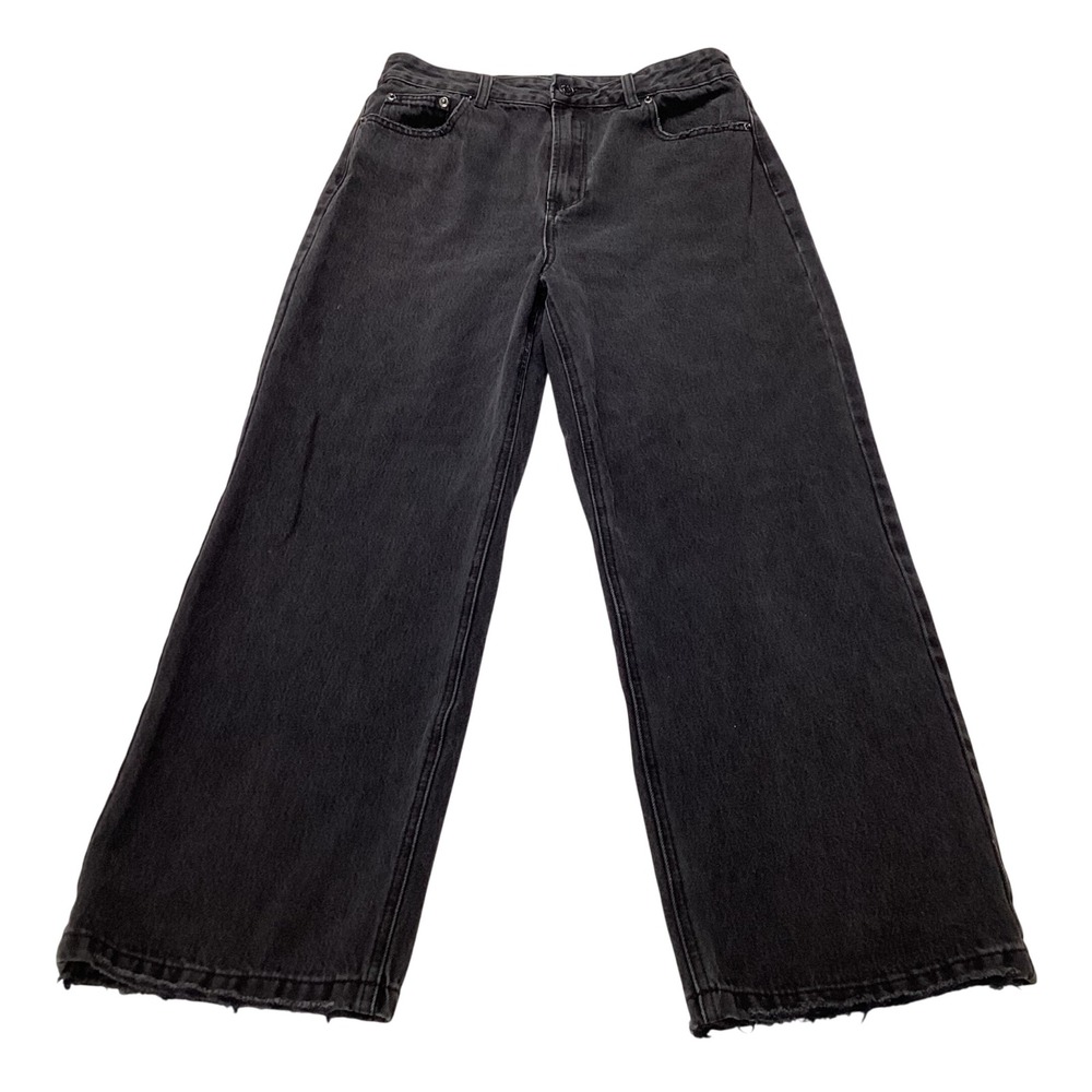 Glassons Black Wide Leg Jeans Women's Size‎ 12 Raw Hem Vintage Washed Denim